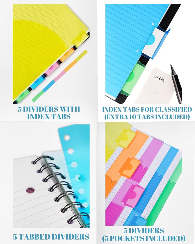 MOWEE 5 Subject Notebook - Spiral Notebook, College Ruled Notebook With Dividers Pocket, Tabs, 11" Ruler, 200 Pages, for Writing Journal, Home & Office, School Supplies, 8.5''x11'' CoCo Brown - Image 4